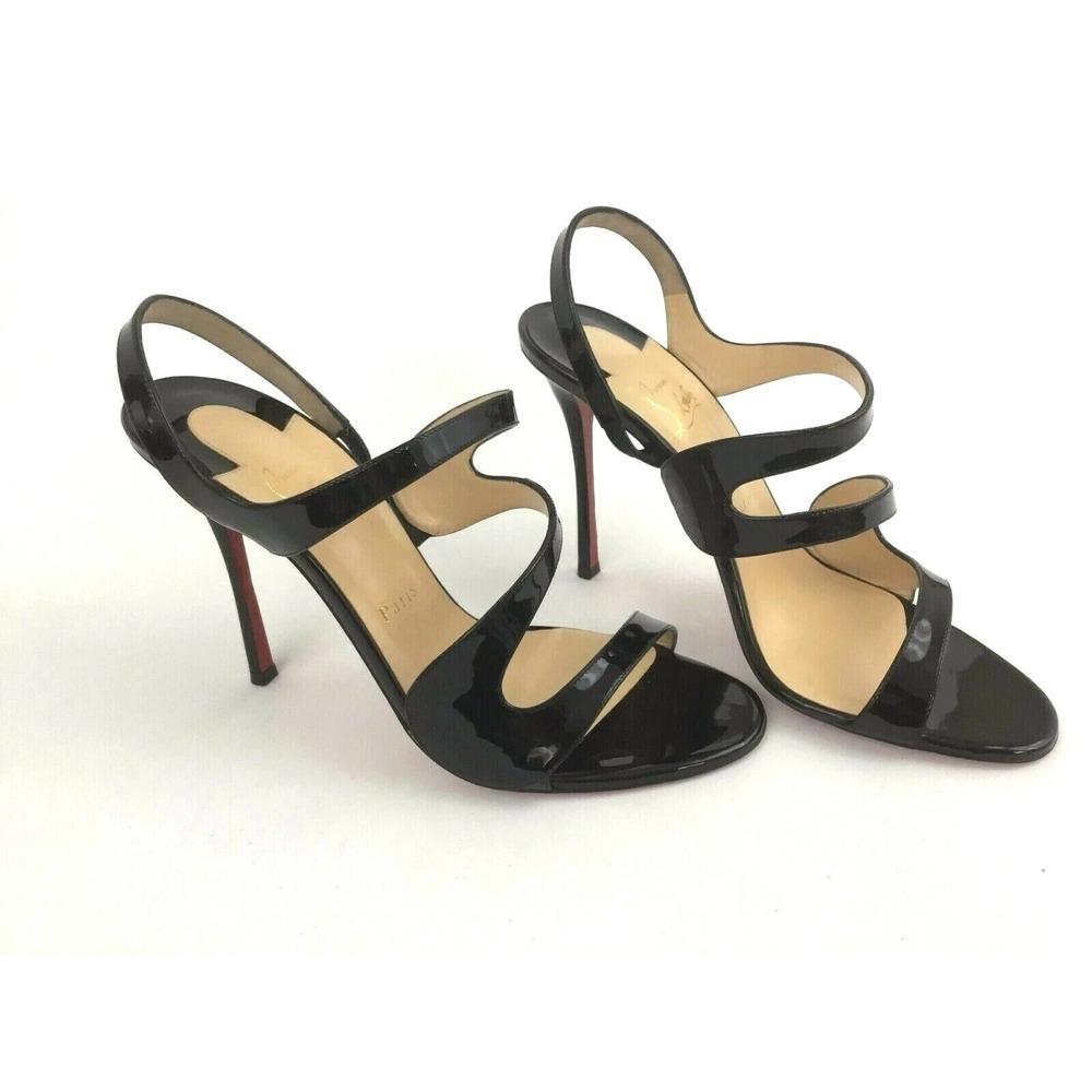 CHRISTIAN LOUBOUTIN Vavazou Black Patent Slingback Sandal Woman's Size US 7.5 - Picture 2 of 12